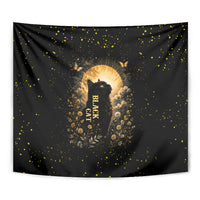 Black Cat Celestial Moon Tapestry Mystical Gold Floral Night Sky