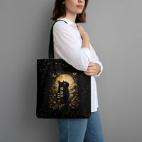 Black Cat Celestial Moon Tote Bag Mystical Gold Floral Night Sky