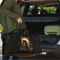 Black Cat Celestial Moon Travel Bag Mystical Gold Floral Night Sky