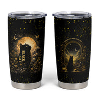 Black Cat Celestial Moon Tumbler Cup Mystical Gold Floral Night Sky