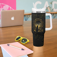 Black Cat Celestial Moon Tumbler With Handle Mystical Gold Floral Night Sky