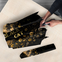 Black Cat Celestial Moon Umbrella Mystical Gold Floral Night Sky