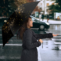Black Cat Celestial Moon Umbrella Mystical Gold Floral Night Sky