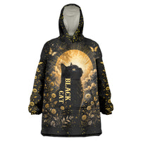 Black Cat Celestial Moon Wearable Blanket Hoodie Mystical Gold Floral Night Sky