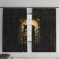 Black Cat Celestial Moon Window Curtain Mystical Gold Floral Night Sky