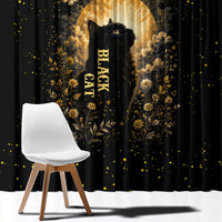 Black Cat Celestial Moon Window Curtain Mystical Gold Floral Night Sky