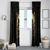 Black Cat Celestial Moon Window Curtain Mystical Gold Floral Night Sky