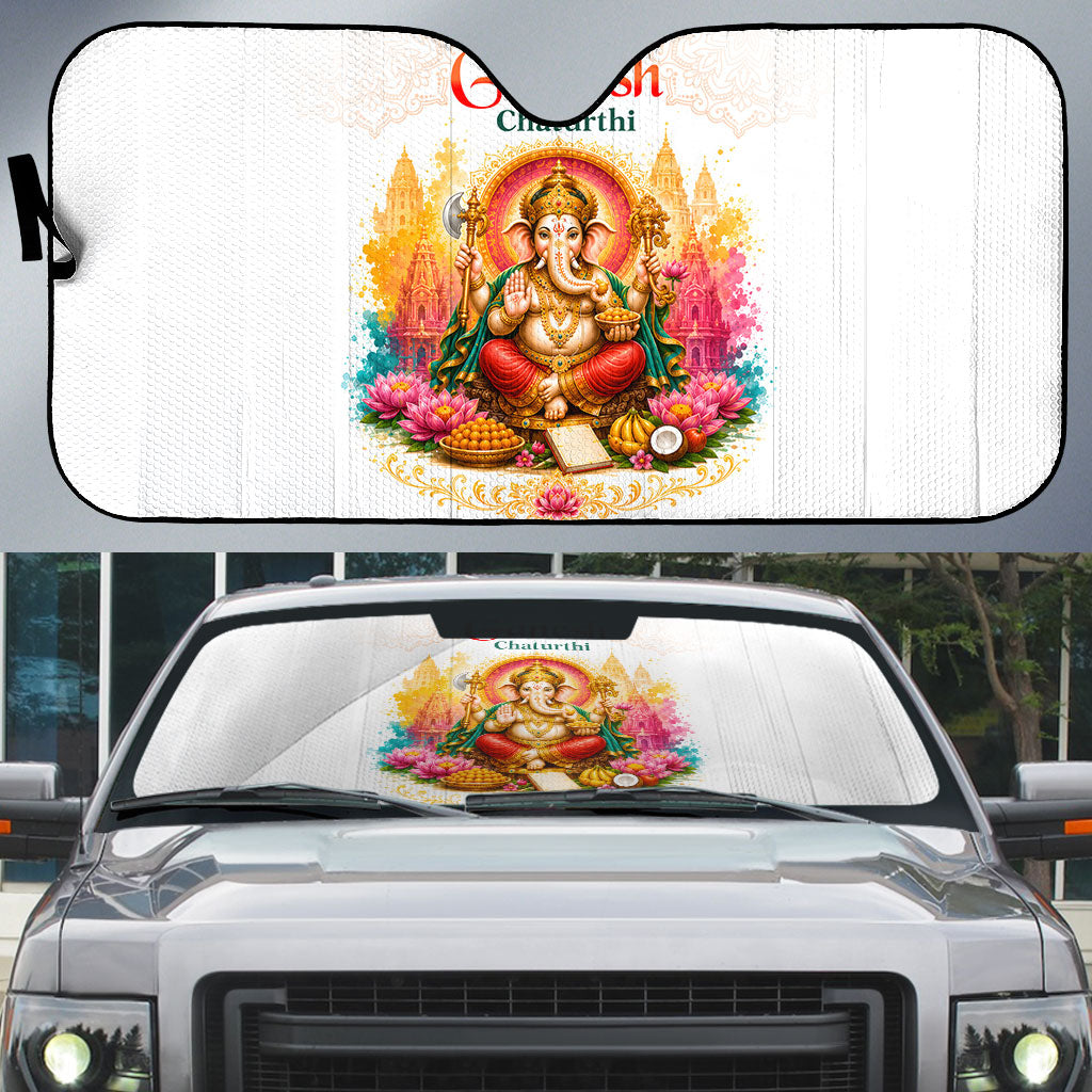 Ganesh Chaturthi Lord Ganesha Auto Sun Shade Traditional Hindu Elephant God Mandala Art Spiritual