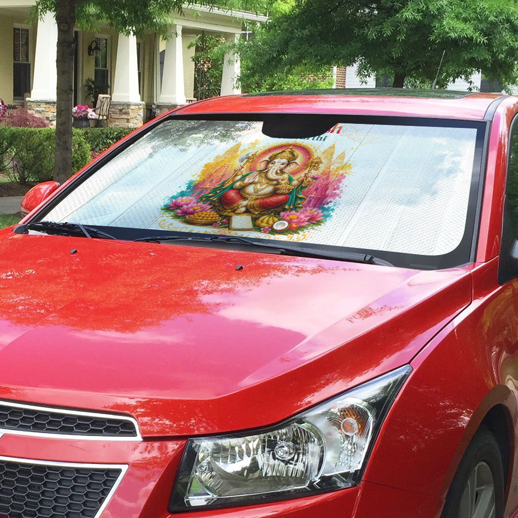 Ganesh Chaturthi Lord Ganesha Auto Sun Shade Traditional Hindu Elephant God Mandala Art Spiritual