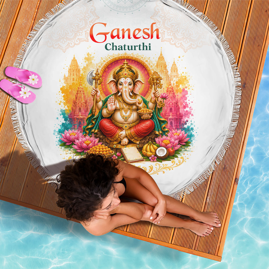 Ganesh Chaturthi Lord Ganesha Beach Blanket Traditional Hindu Elephant God Mandala Art Spiritual