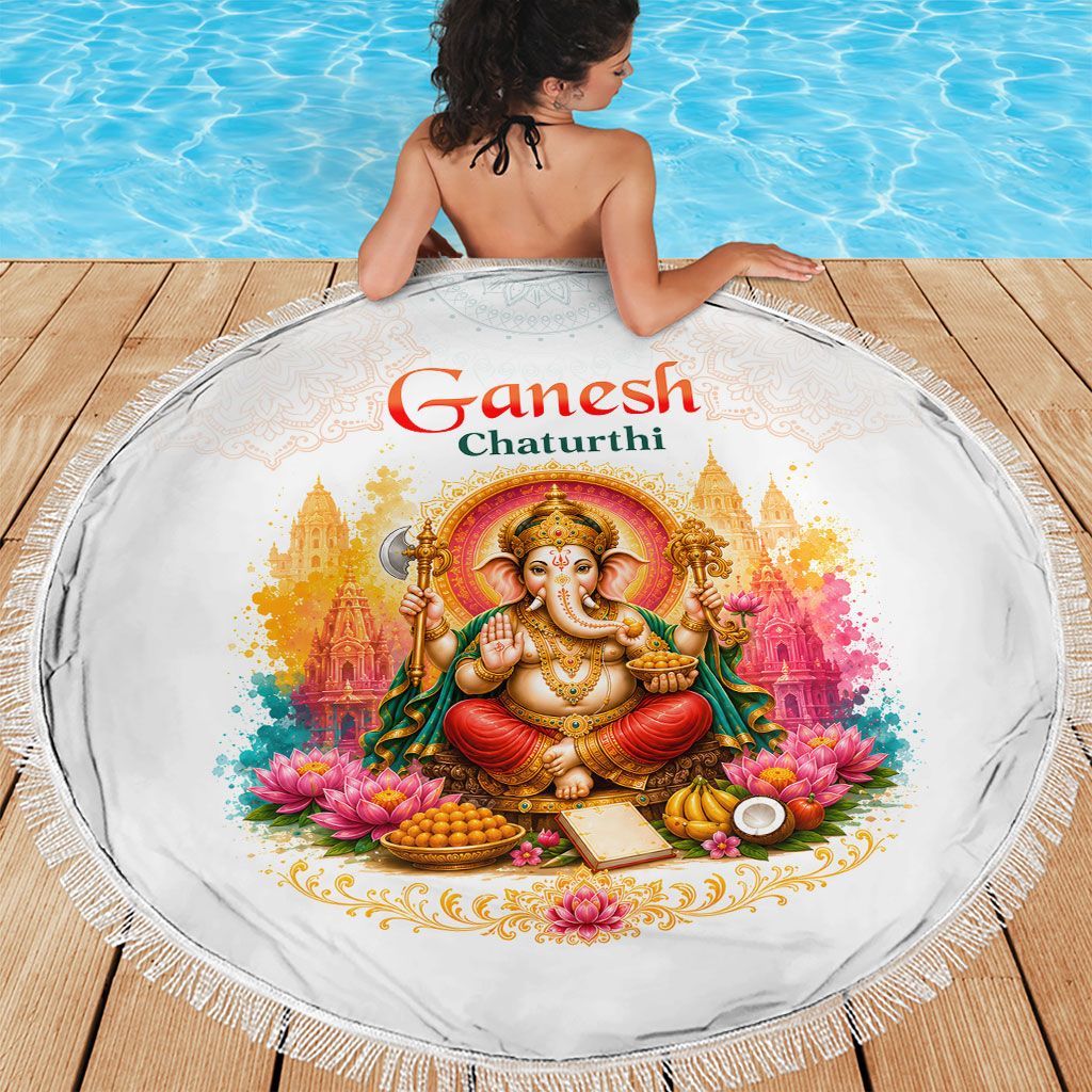 Ganesh Chaturthi Lord Ganesha Beach Blanket Traditional Hindu Elephant God Mandala Art Spiritual
