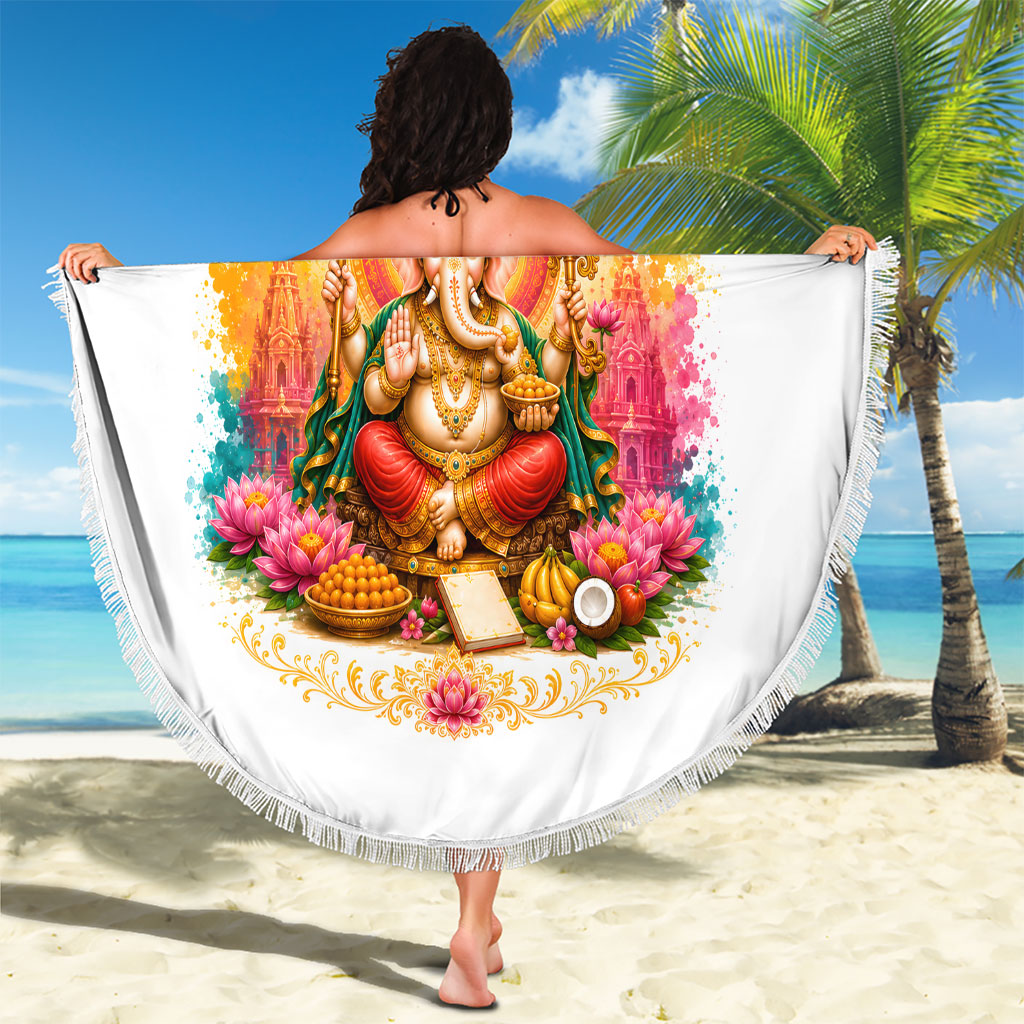 Ganesh Chaturthi Lord Ganesha Beach Blanket Traditional Hindu Elephant God Mandala Art Spiritual