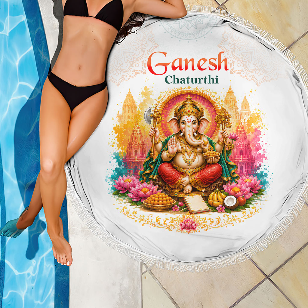 Ganesh Chaturthi Lord Ganesha Beach Blanket Traditional Hindu Elephant God Mandala Art Spiritual