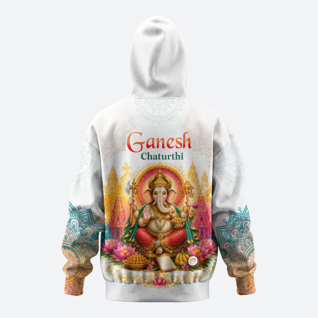 Ganesh Chaturthi Lord Ganesha Hoodie Traditional Hindu Elephant God Mandala Art Spiritual