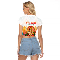 Ganesh Chaturthi Lord Ganesha Raglan Cropped T Shirt Traditional Hindu Elephant God Mandala Art Spiritual