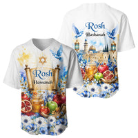 Rosh Hashanah Jewish New Year Baseball Jersey Watercolor Floral Apples Honey - Shofar Jewish Holiday