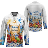 Rosh Hashanah Jewish New Year Hockey Jersey Watercolor Floral Apples Honey - Shofar Jewish Holiday