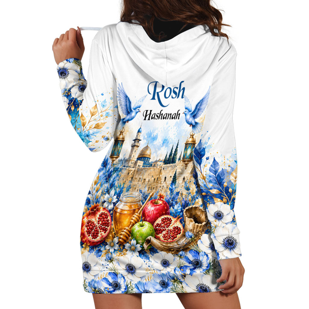 Rosh Hashanah Jewish New Year Hoodie Dress Watercolor Floral Apples Honey - Shofar Jewish Holiday