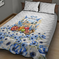 Rosh Hashanah Jewish New Year Quilt Bed Set Watercolor Floral Apples Honey - Shofar Jewish Holiday