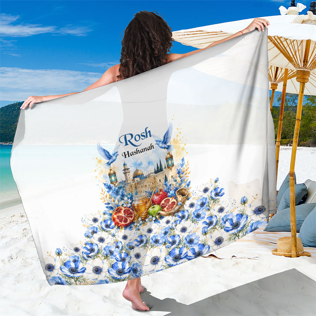 Rosh Hashanah Jewish New Year Sarong Watercolor Floral Apples Honey - Shofar Jewish Holiday