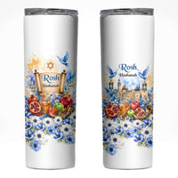 Rosh Hashanah Jewish New Year Skinny Tumbler Watercolor Floral Apples Honey - Shofar Jewish Holiday