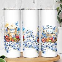 Rosh Hashanah Jewish New Year Skinny Tumbler Watercolor Floral Apples Honey - Shofar Jewish Holiday