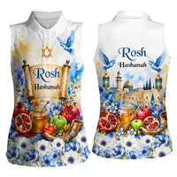 Rosh Hashanah Jewish New Year Women Sleeveless Polo Shirt Watercolor Floral Apples Honey - Shofar Jewish Holiday