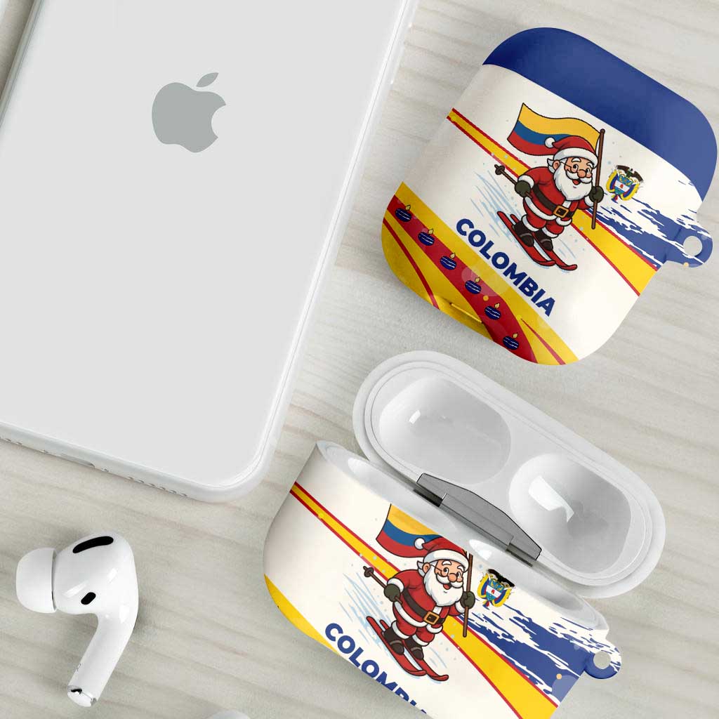 Colombia Christmas AirPods Case with Santa Skiing Colombian Flag and Holiday Ornament - Wonder Print Shop