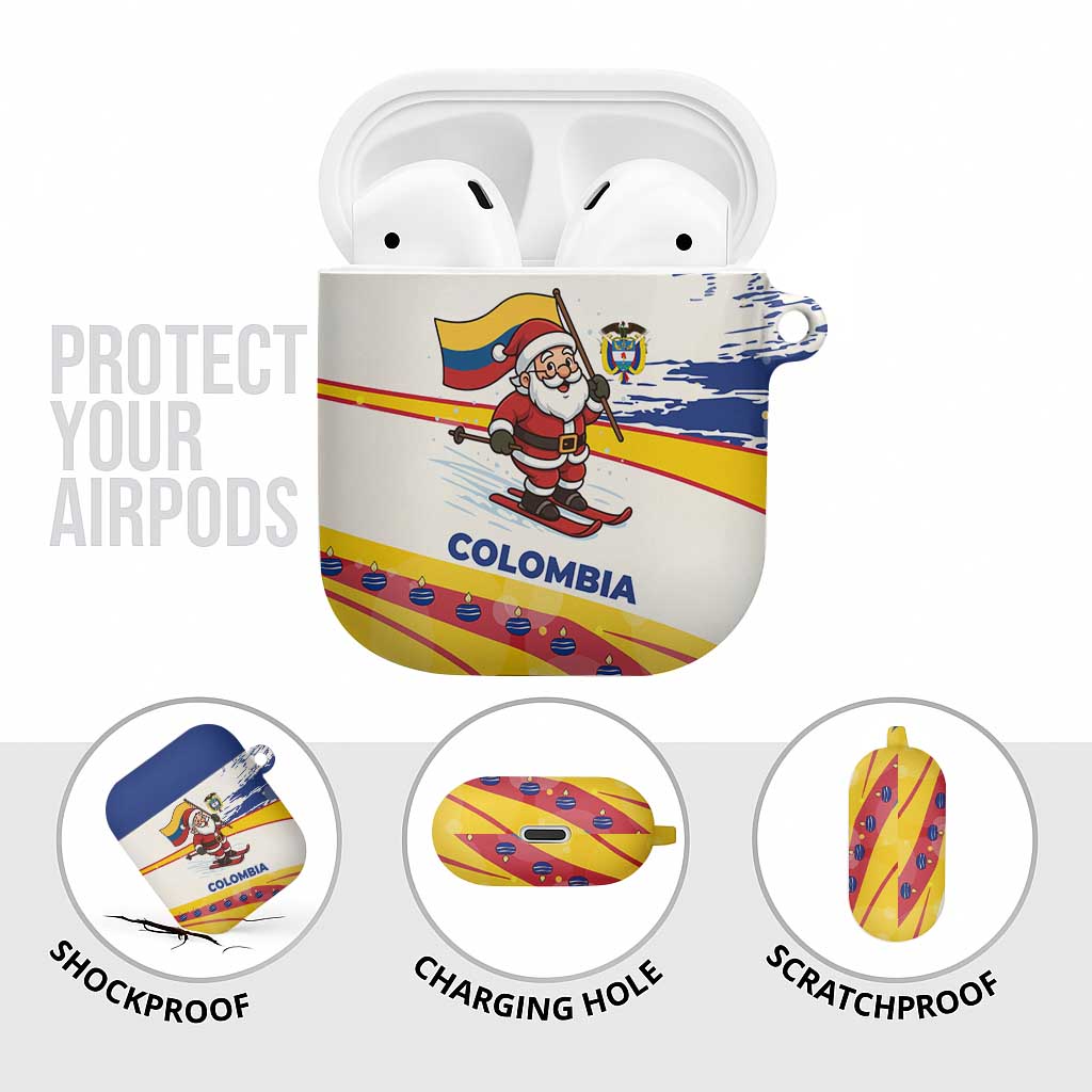 Colombia Christmas AirPods Case with Santa Skiing Colombian Flag and Holiday Ornament - Wonder Print Shop