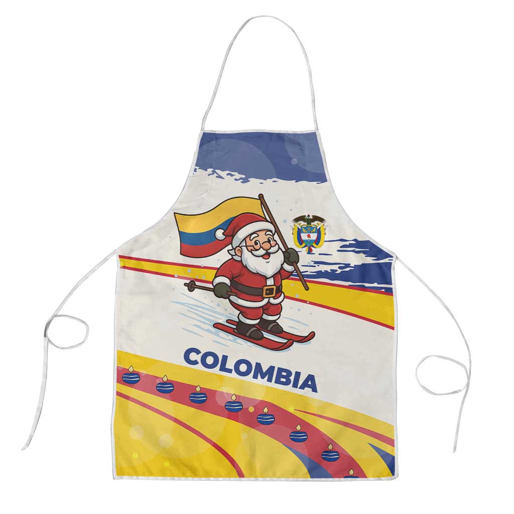 Colombia Christmas Apron with Santa Skiing Colombian Flag and Holiday Ornament - Wonder Print Shop
