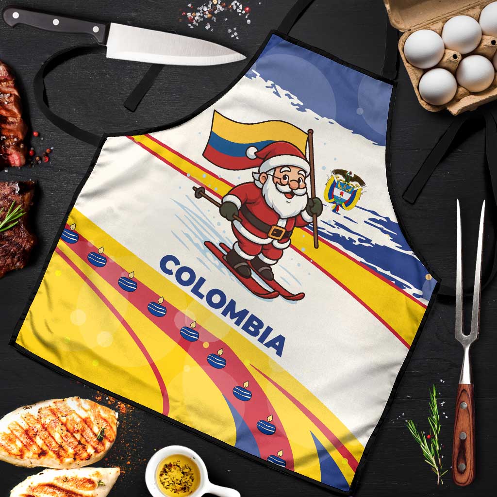 Colombia Christmas Apron with Santa Skiing Colombian Flag and Holiday Ornament - Wonder Print Shop
