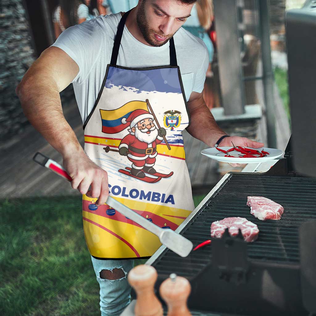 Colombia Christmas Apron with Santa Skiing Colombian Flag and Holiday Ornament - Wonder Print Shop