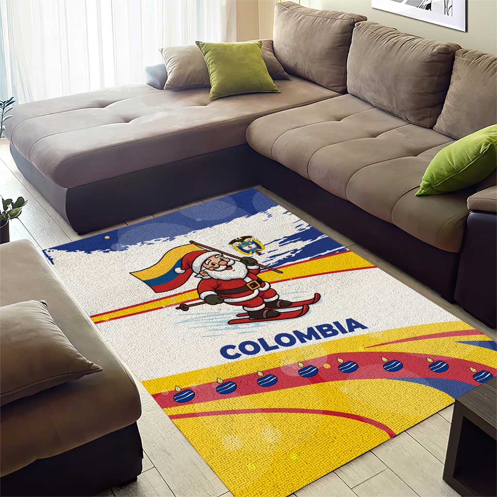 Colombia Christmas Area Rug with Santa Skiing Colombian Flag and Holiday Ornament - Wonder Print Shop