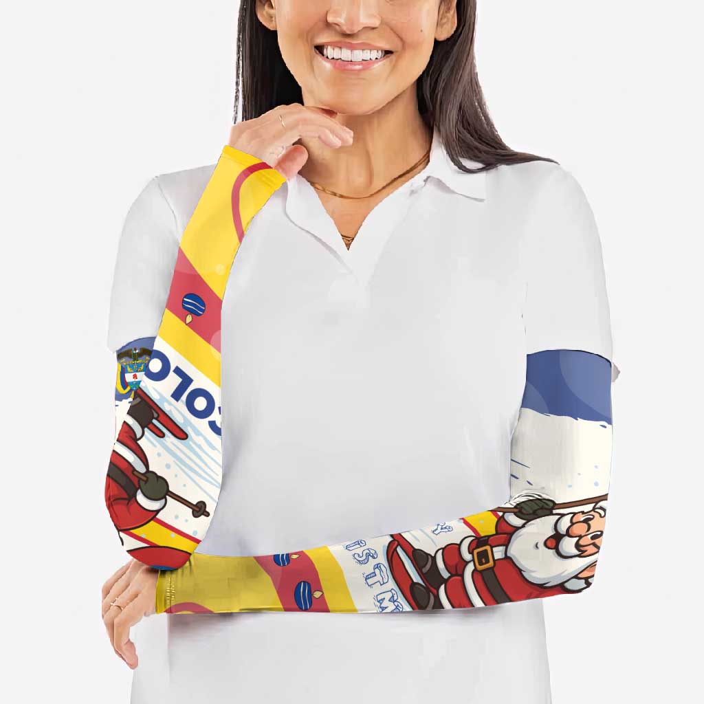 Colombia Christmas Arm Sleeves with Santa Skiing Colombian Flag and Holiday Ornament - Wonder Print Shop