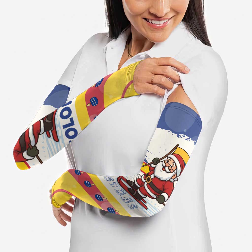 Colombia Christmas Arm Sleeves with Santa Skiing Colombian Flag and Holiday Ornament - Wonder Print Shop