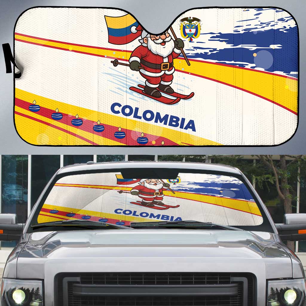 Colombia Christmas Auto Sun Shade with Santa Skiing Colombian Flag and Holiday Ornament - Wonder Print Shop