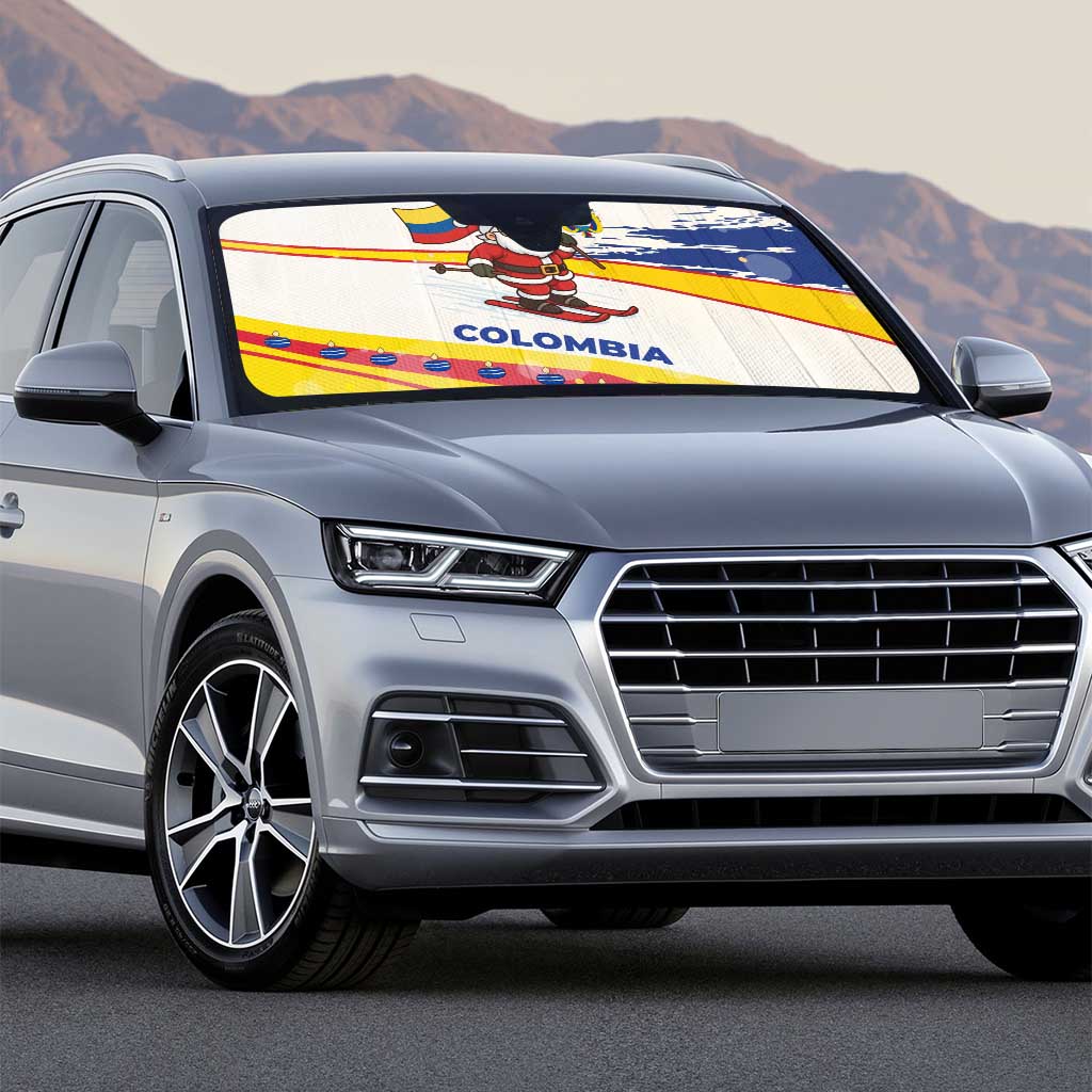 Colombia Christmas Auto Sun Shade with Santa Skiing Colombian Flag and Holiday Ornament - Wonder Print Shop
