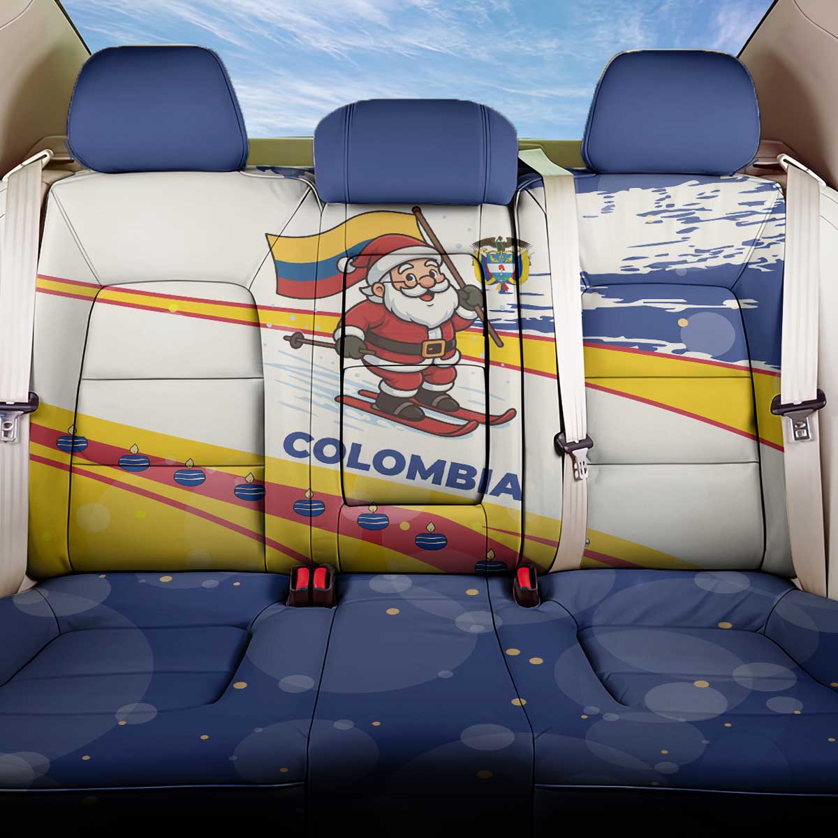 Colombia Christmas Back Car Seat Cover with Santa Skiing Colombian Flag and Holiday Ornament - Wonder Print Shop