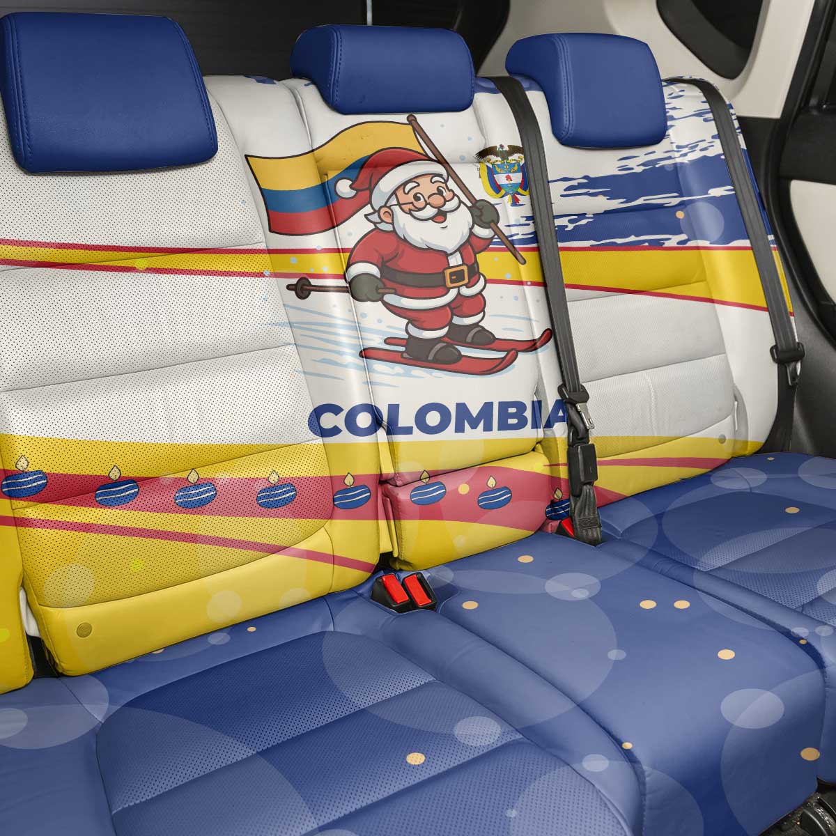 Colombia Christmas Back Car Seat Cover with Santa Skiing Colombian Flag and Holiday Ornament - Wonder Print Shop