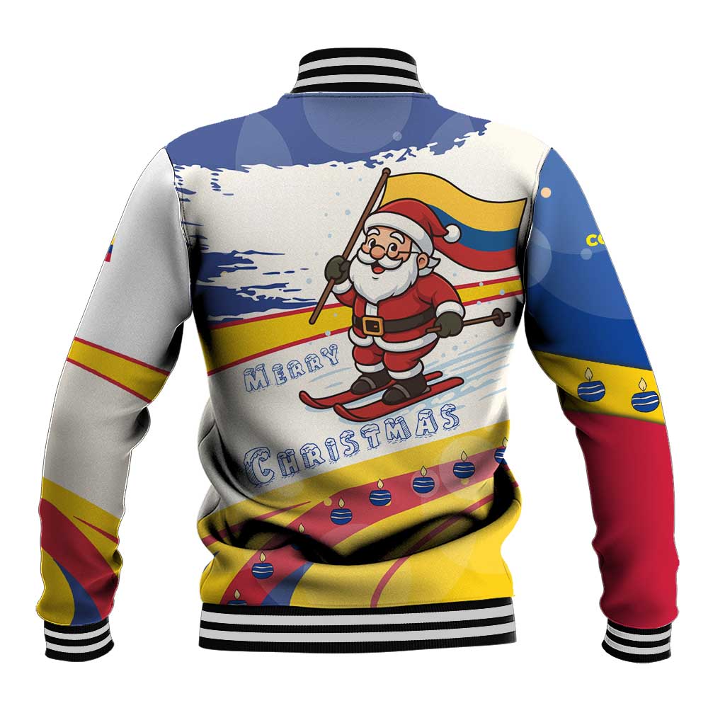 Colombia Christmas Baseball Jacket with Santa Skiing Colombian Flag and Holiday Ornament - Wonder Print Shop