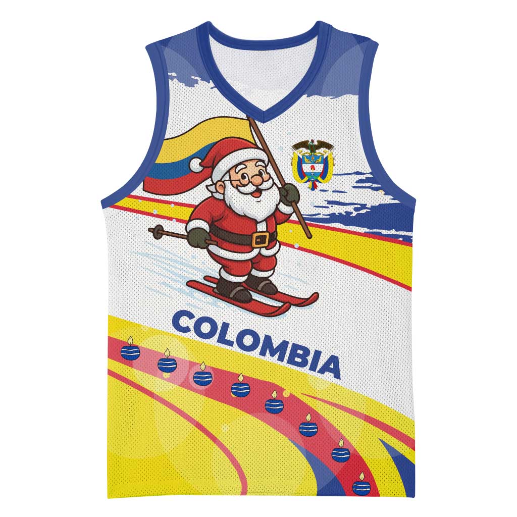 Colombia Christmas Basketball Jersey with Santa Skiing Colombian Flag and Holiday Ornament - Wonder Print Shop