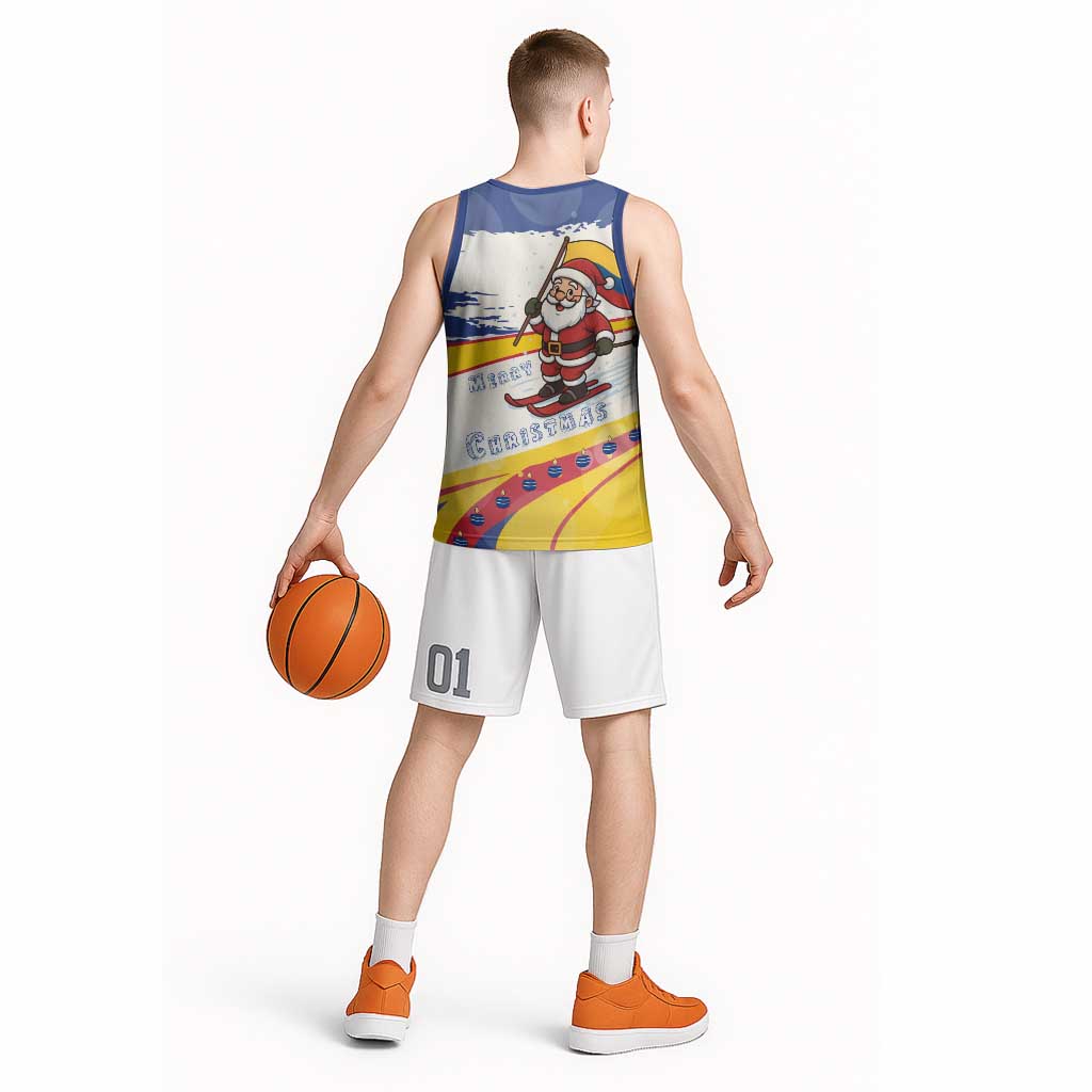 Colombia Christmas Basketball Jersey with Santa Skiing Colombian Flag and Holiday Ornament - Wonder Print Shop