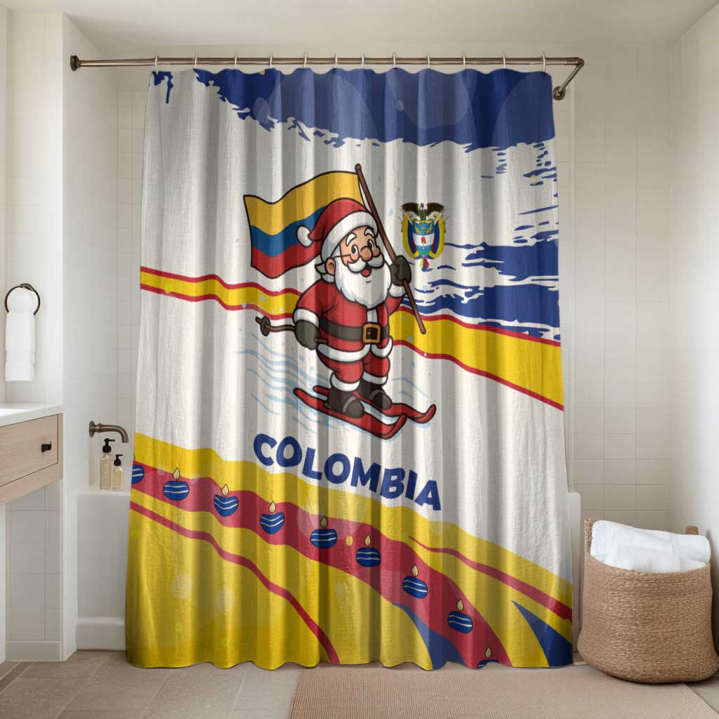 Colombia Christmas Bathroom Set with Santa Skiing Colombian Flag and Holiday Ornament - Wonder Print Shop