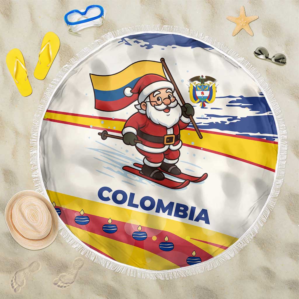 Colombia Christmas Beach Blanket with Santa Skiing Colombian Flag and Holiday Ornament - Wonder Print Shop