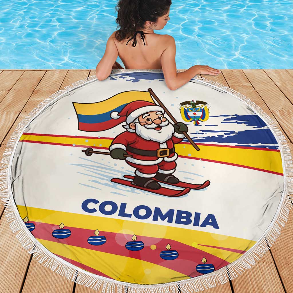 Colombia Christmas Beach Blanket with Santa Skiing Colombian Flag and Holiday Ornament - Wonder Print Shop