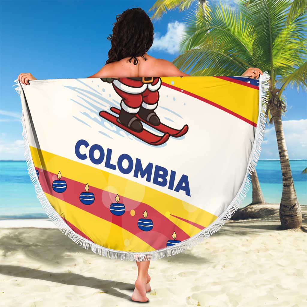 Colombia Christmas Beach Blanket with Santa Skiing Colombian Flag and Holiday Ornament - Wonder Print Shop