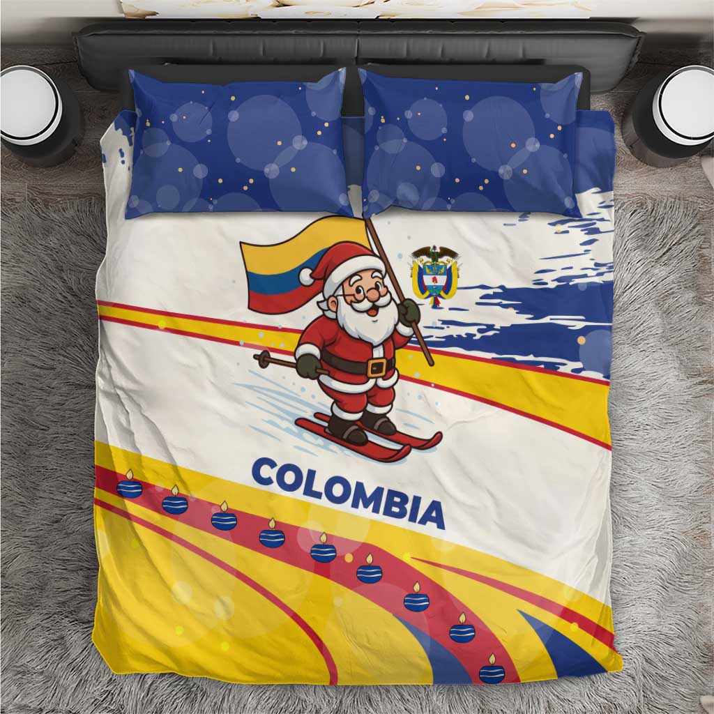 Colombia Christmas Bedding Set with Santa Skiing Colombian Flag and Holiday Ornament - Wonder Print Shop