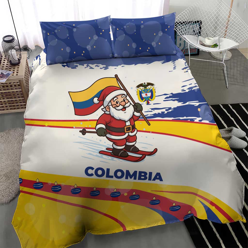 Colombia Christmas Bedding Set with Santa Skiing Colombian Flag and Holiday Ornament - Wonder Print Shop