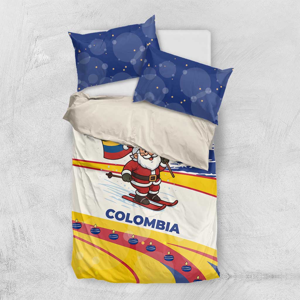 Colombia Christmas Bedding Set with Santa Skiing Colombian Flag and Holiday Ornament - Wonder Print Shop