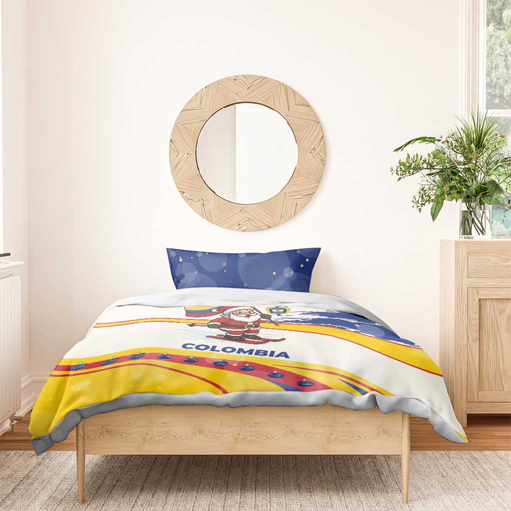 Colombia Christmas Bedding Set with Santa Skiing Colombian Flag and Holiday Ornament - Wonder Print Shop